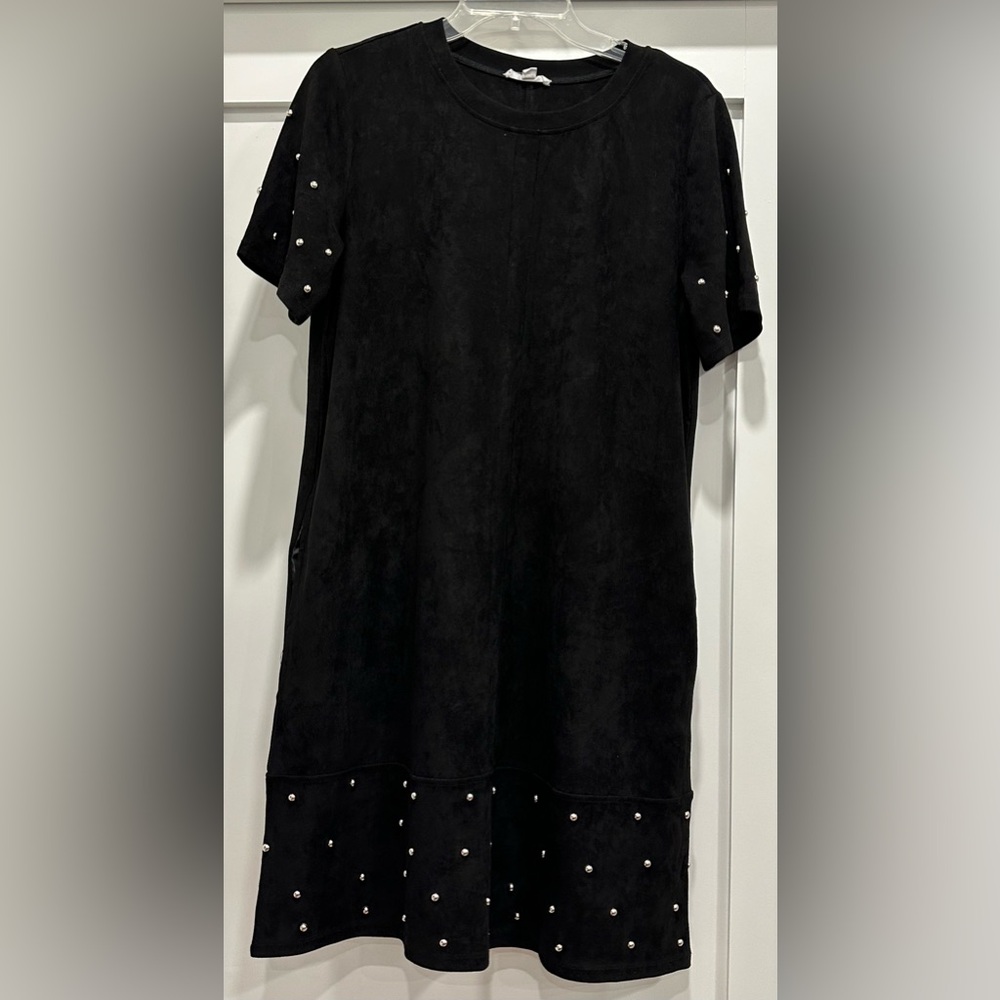 Joh Faux Suede Dress with Metal Stud Embellishments - Black